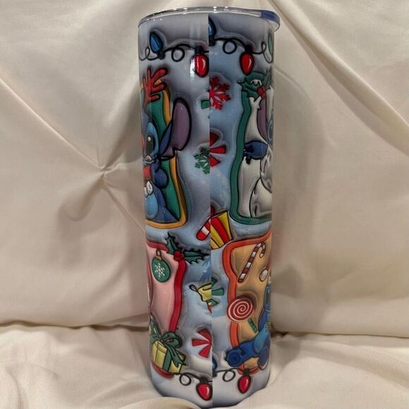 Stitch Angel Holiday 20oz Insulated Tumbler Stainless Steel & Straw NEW 🎄 - Picture 4 of 7